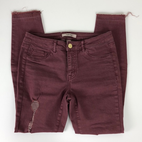 refuge Denim - Refuge cranberry ripped denim crop jeans